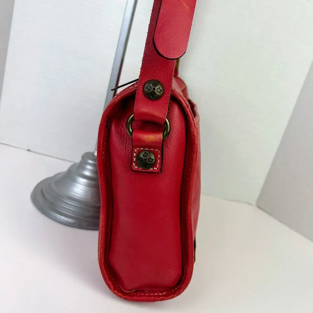 Patricia Nash Red Leather Crossbody Bag Purse Distressed Classic Western Pockets
